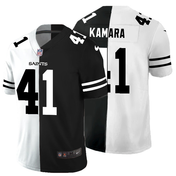 Men's New Orleans Saints #41 Alvin Kamara Black & White NFL Split Limited Stitched Jersey